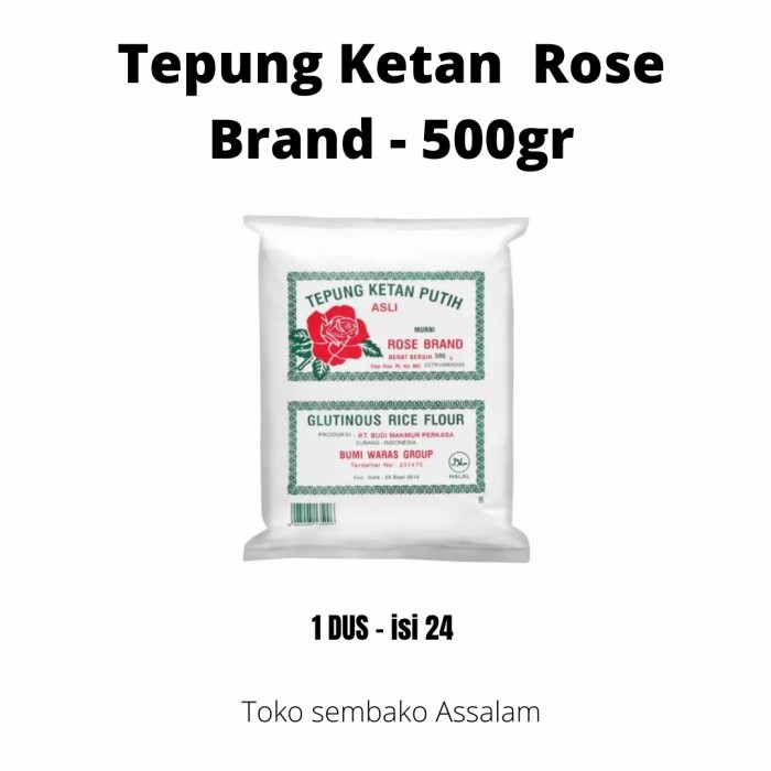 

tepung ketan rose brand 500gr 1 dus isi 24