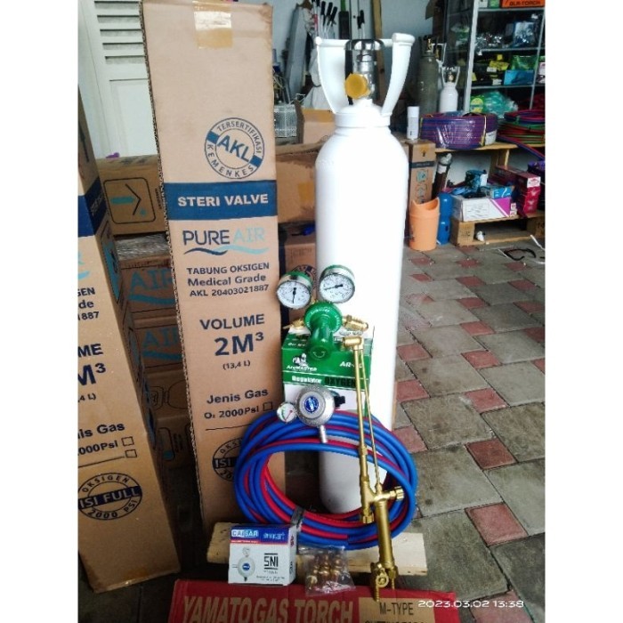 atw13- Paket komplit Tabung oksigen 2m3 baru + alat blender las potong