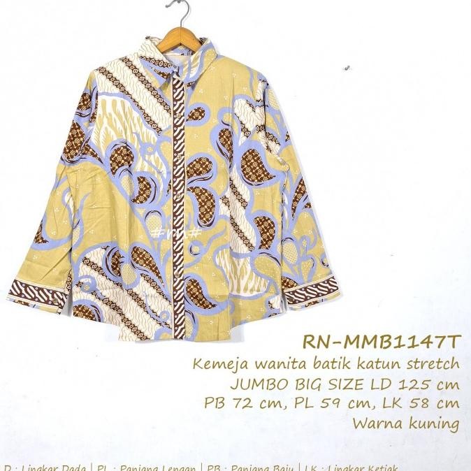 Kemeja wanita Jumbo 3L - 5L LD 120, 125, 130 cm batik katun stretch Terlaris