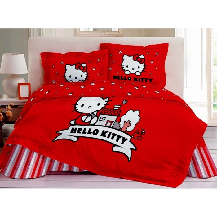 Bed Cover Hello Kitty Single Motif Apple Katun #Gratisongkir #Sale #Discount