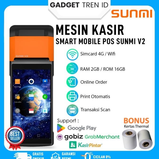 Mesin Kasir SUNMI V2 2/16GB 4G Android Portable Thermal Printer Scan