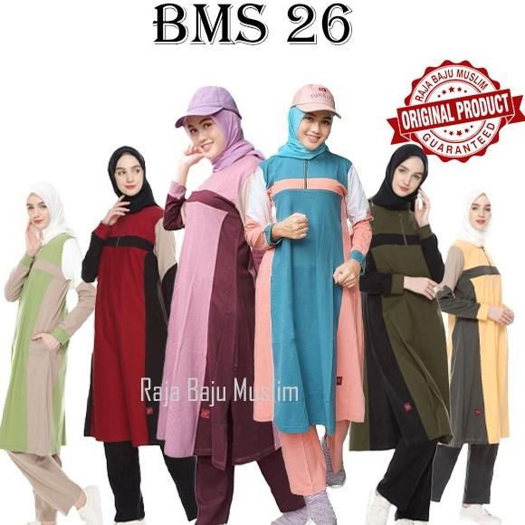 Baju Kaos Olahraga Wanita Muslimah Lengan Panjang BMS 26 Bahan Katun Terlaris