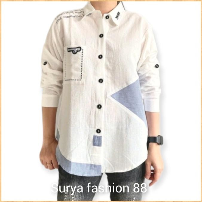 Atasan Kemeja Wanita Putih Katun Linen Terlaris