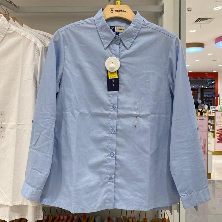 chr nevada kemeja putih lengan panjang polos wanita banyak pilihan s-xl