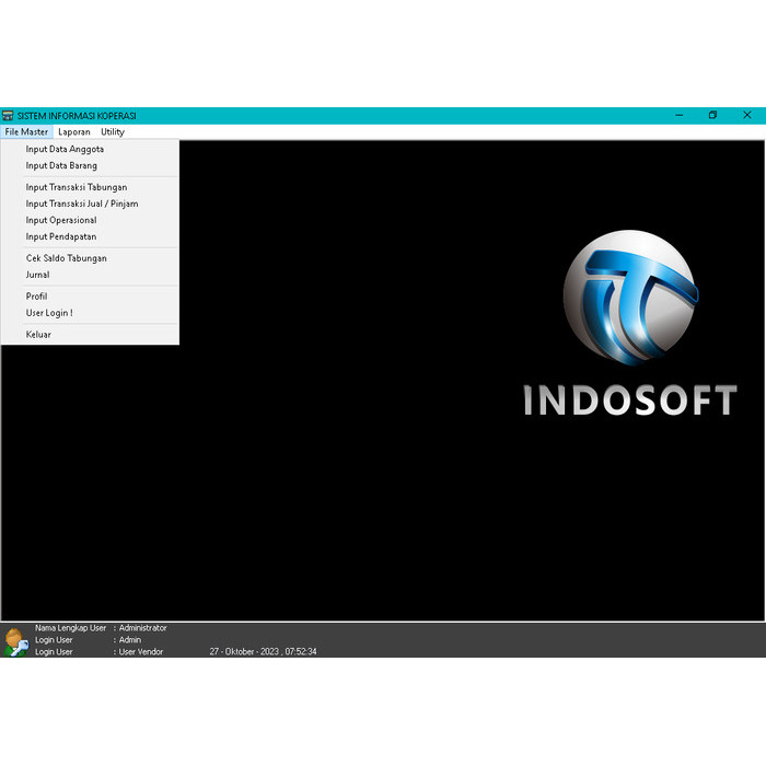 Aplikasi koperasi simpan pinjam indosoft, menu lengkap