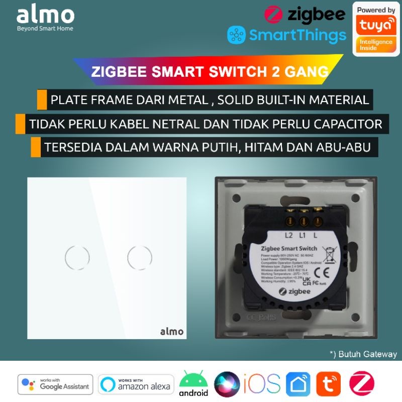 ALMO Tuya ZigBee Smart Wall Switch Saklar Pintar Home Automation IoT [Premium Quality] Google
