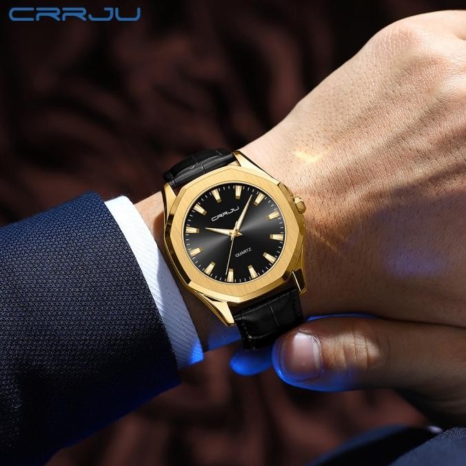 CRRJU Jam Tangan Pria Original Anti Air Kulit Bercahaya Arloji 5015 Terlaris