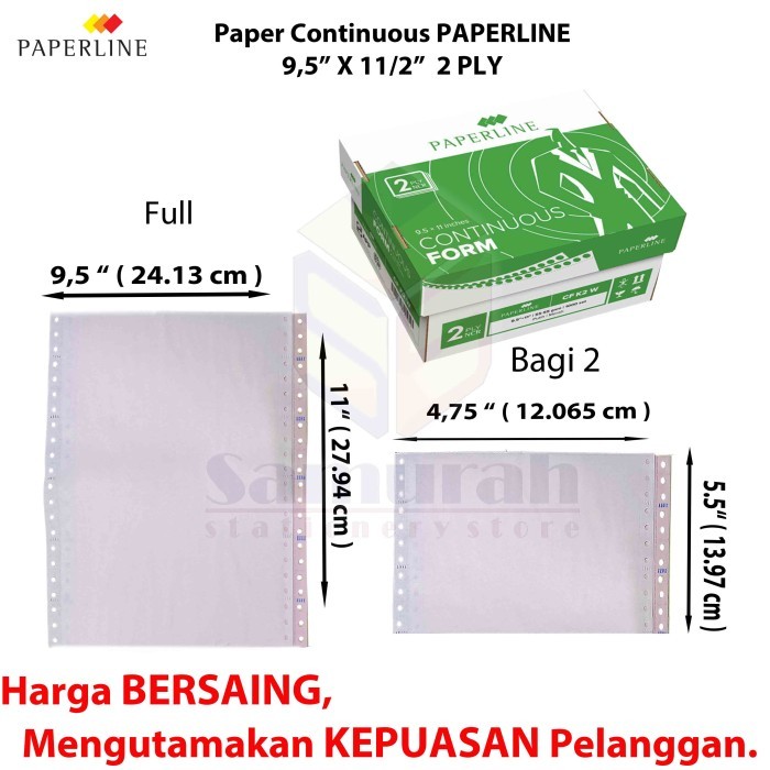 

Kertas Continuous Form Paperline 9,5 x 11 K 2 Ply Warna Full / Bagi 2