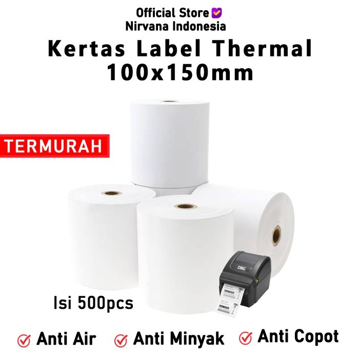 

Label Resi Kertas Thermal Label Sticker 100x150 Roll Barcode Size A6