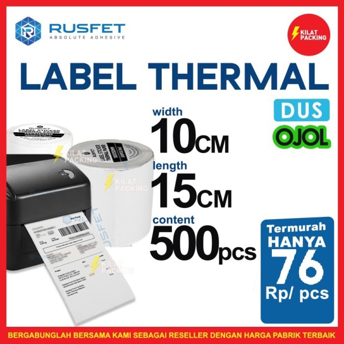 

TERLARIS! Label Thermal Stiker Barcode Label 500pcs Thermal Rusfet Dus Ojol