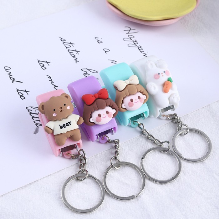 

Macaron Color Cute Cartoon Mini Stapler Key Chain Student Creative stapler Convenient Key Ring