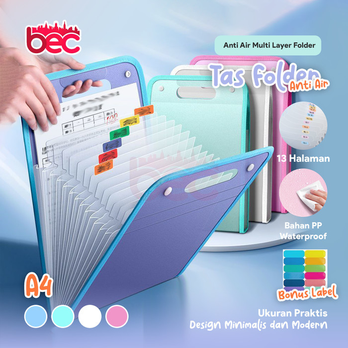 

[BEC] Tas File Handle Warna Transparan Anti Air Multi Layer Folder Tas File 13 Sekat Map Tas Dokumen