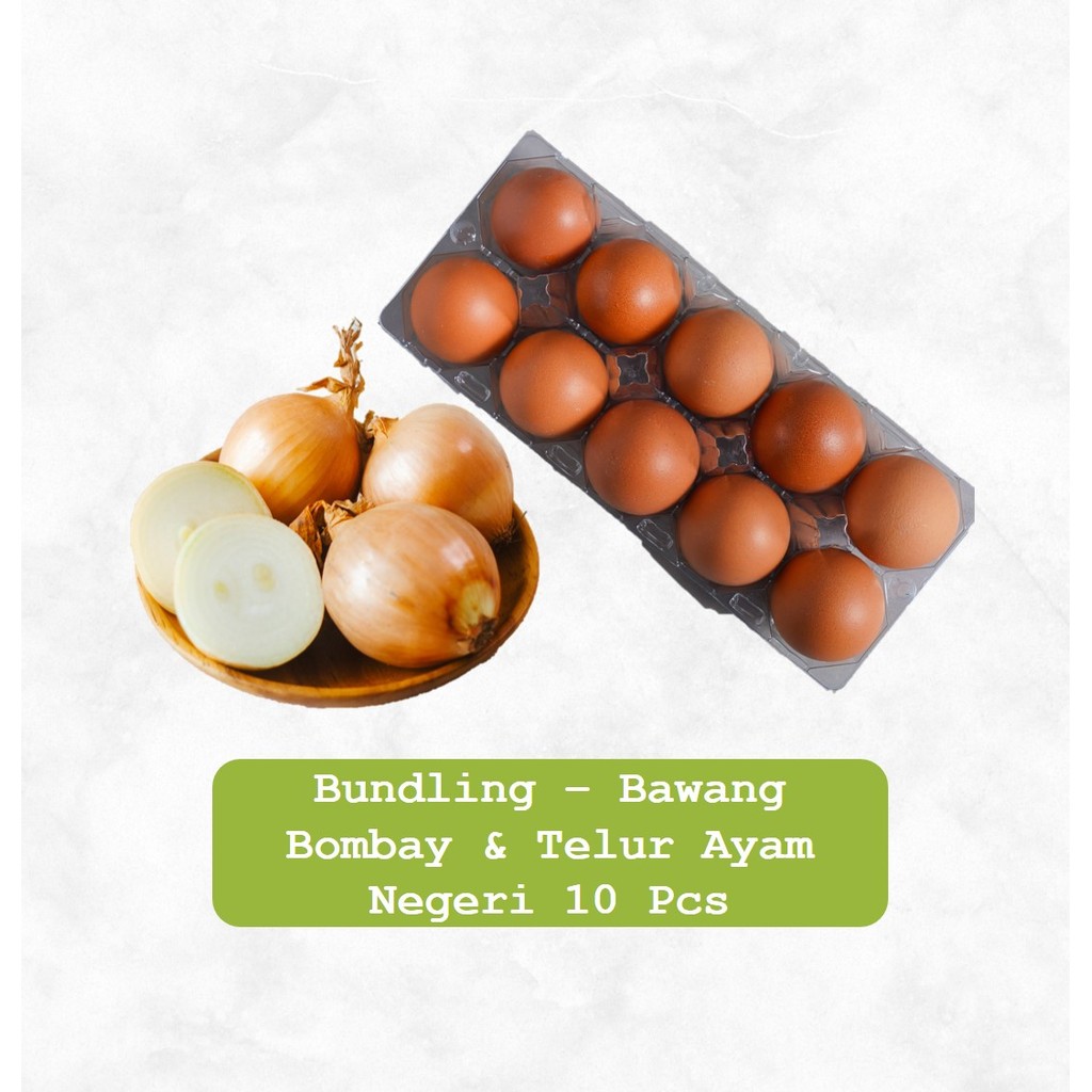 

Bundle - Bawang Bombay Konvensional 500 gram & Sayurbox Telur Ayam Negeri 10 pcs 1 pack