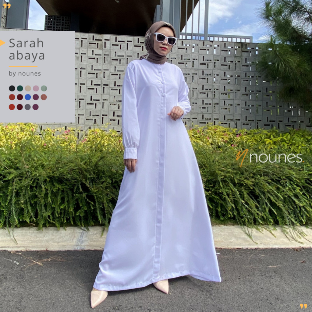 Cuci Gudang Nounes Sarah Abaya Dress Gamis Polos Wanita Manset Kancing Matt Wolfis Grade A