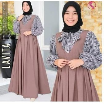 Gamis Anak Remaja Motif Kotak Pita Dress Tanggung 12-14 Thn