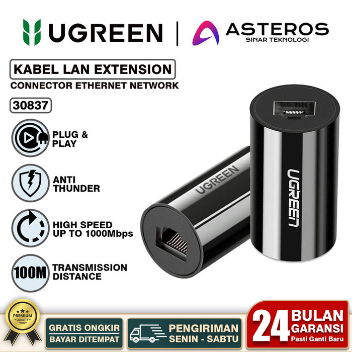 UGREEN Barel RJ45 Sambungan Kabel Lan Cat5 Cat6 Cat7 Anti Petir 30837