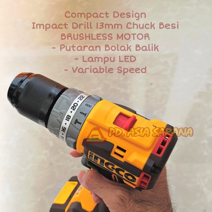 Cordless Impact Drill 13Mm Brushless Ingco Cidli20602-Gk Beton P20S