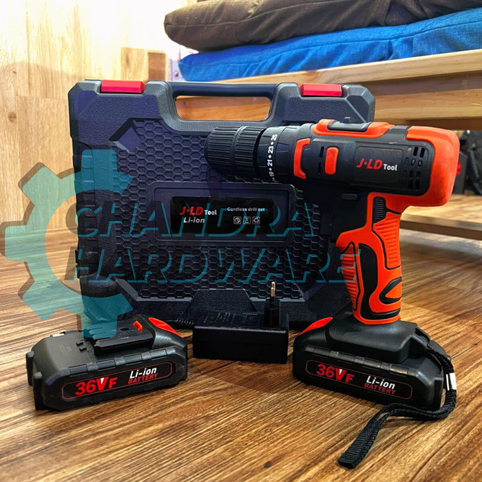 Bor Cordless Jld 36V Baterai Impact Drill Tool Kit Aksesoris Lengkap