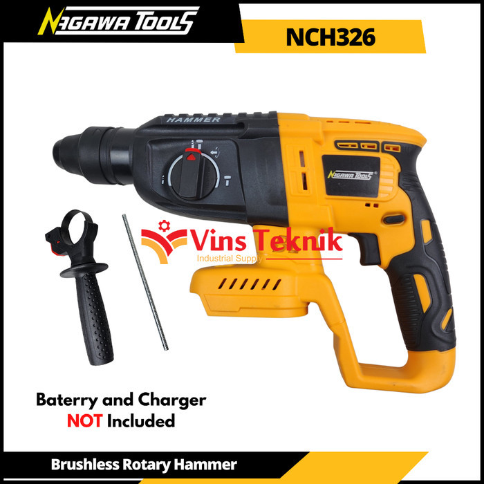 Mesin Bor Beton Baterai 3Mode Cordless Hammer Drill 26Mm Nagawa Nch326