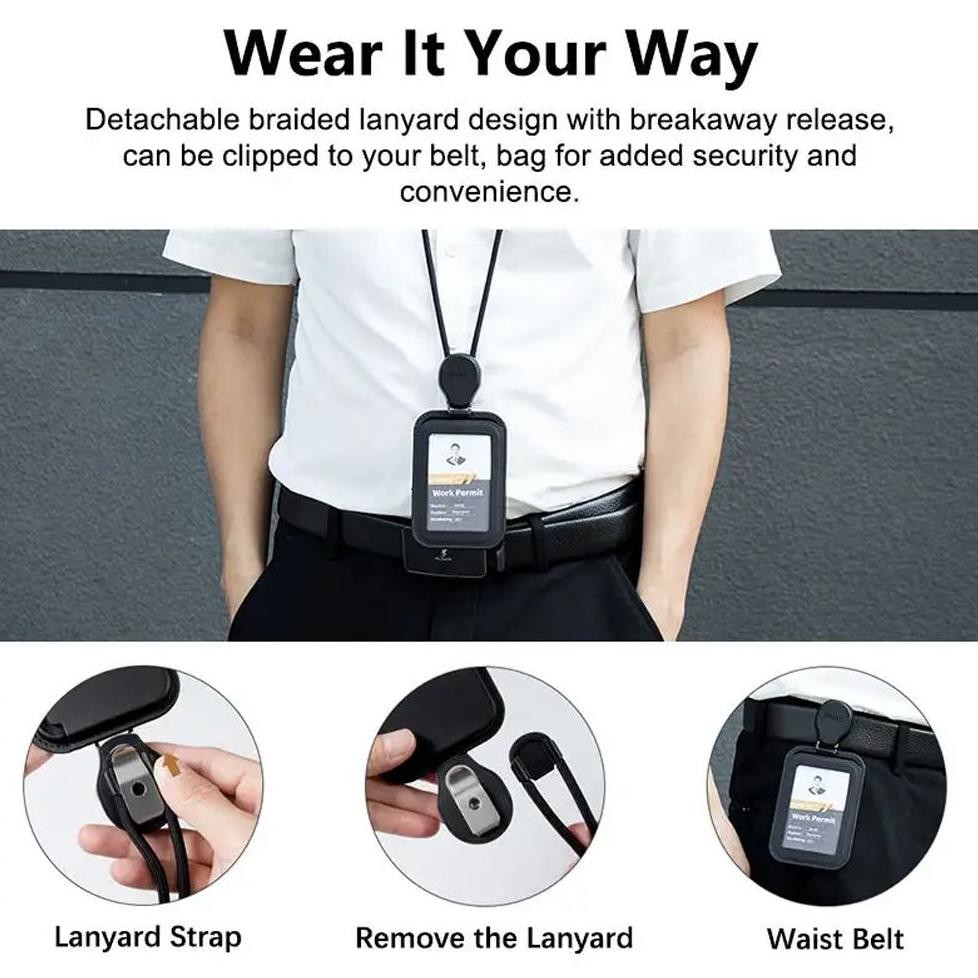 

SPECIAL DNAC ID Card Holder and Card Slots with Ribbon Lanyard - Black h-4