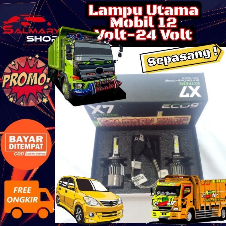 Sepasang  Lampu Led Utama Mobil Truk Canter 24V 24 Volt Dengan Kipas Luminos X7 Warna Putih Pnp 25