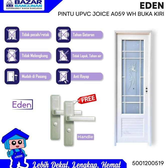 Eden - Pintu Kamar Mandi Wc Upvc Joice A059 A 059 WH Buka Kiri White