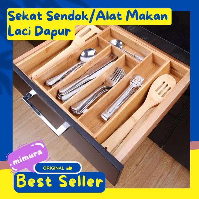 Tempat Sendok Laci Lemari Dapur Bahan Bambu Baki Peralatan Makan