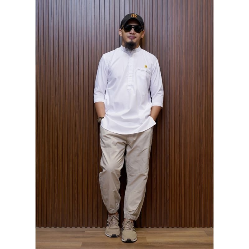Kurta Series Khidir | Kurta Pria Dewasa Lengan 3/4 | Baju Koko Kerah Shanghai | Kurta Putih Polos