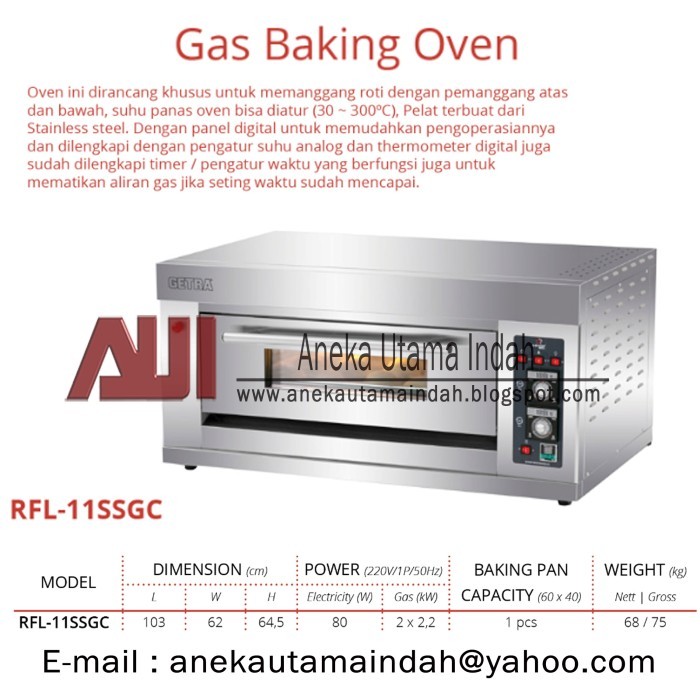 Getra Gas Baking Oven RFL-11SS / Oven Gas Pemanggang Roti