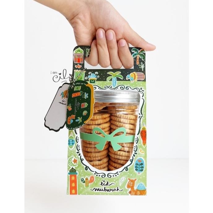 

(Box Jar 800 Ml Lebaran ) Kotak Kue Kering Toples Tabung 800Ml Idul