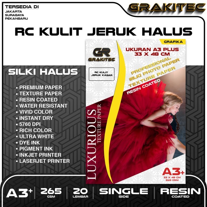 

HOT SALE! Kertas Foto Silki A3 / A3+ 265gsm Motif Jeruk Halus, Canvas, Jeruk Kasar GRAKITEC