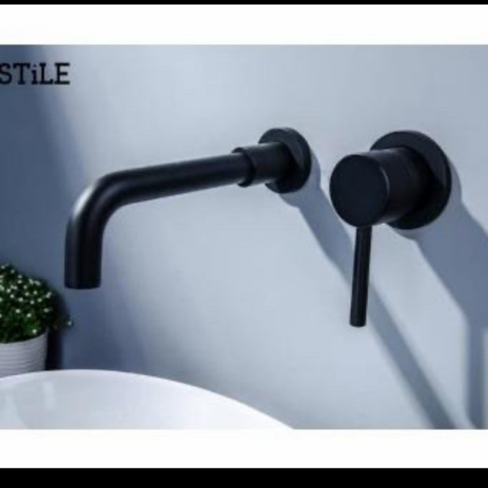 TERBARU Kran wastafel tembok panas dingin hitam / kran wastafel tembok mixer