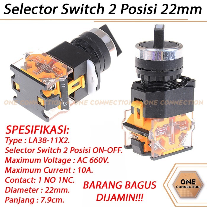 Selector Switch 2 Posisi 2Posisi 22mm LA38-11X2 ON-OFF 1NO 1NC