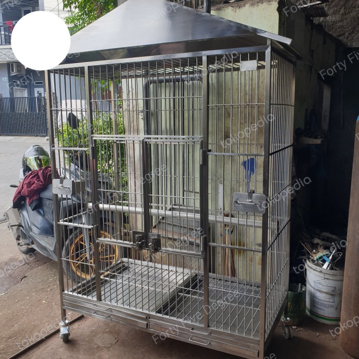 TERLARIS KANDANG MACAW/KAKATUA/HYACINTH/AFGREY/BURUNG PARROT BESAR STAINLESS