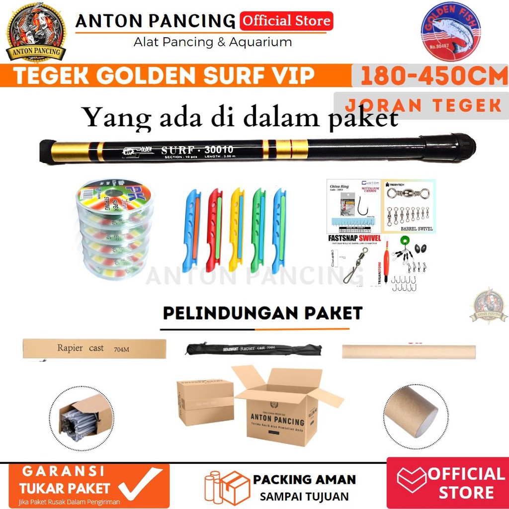 Joran Pancing Tegek Surf Golden Vip 180 210 240 270 300 360 450 Cm Ruas Pendek Ringan Dan lentur