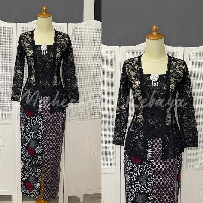 Promo Kebaya Bali Set Brukat Panjang Hitam Bros Rok Siver