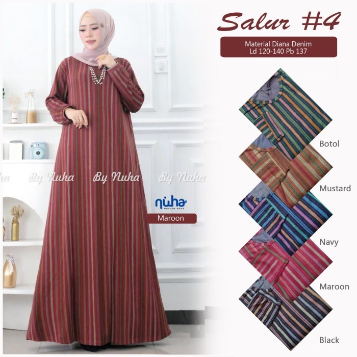 gamis maxy jumbo ld 125 dress terbaru bahan kaos denim adem salur #4