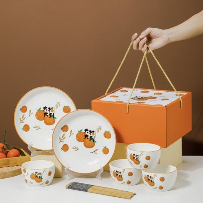 

Gift box imlek hampers sincia kado CNY orange jeruk bowl plate set