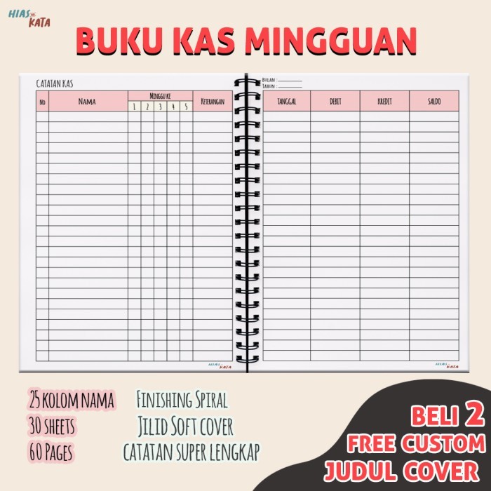 

Terlaris Buku Kas Mingguan Catatan Keuangan Kelas Peach Milk Color Spiral SALE
