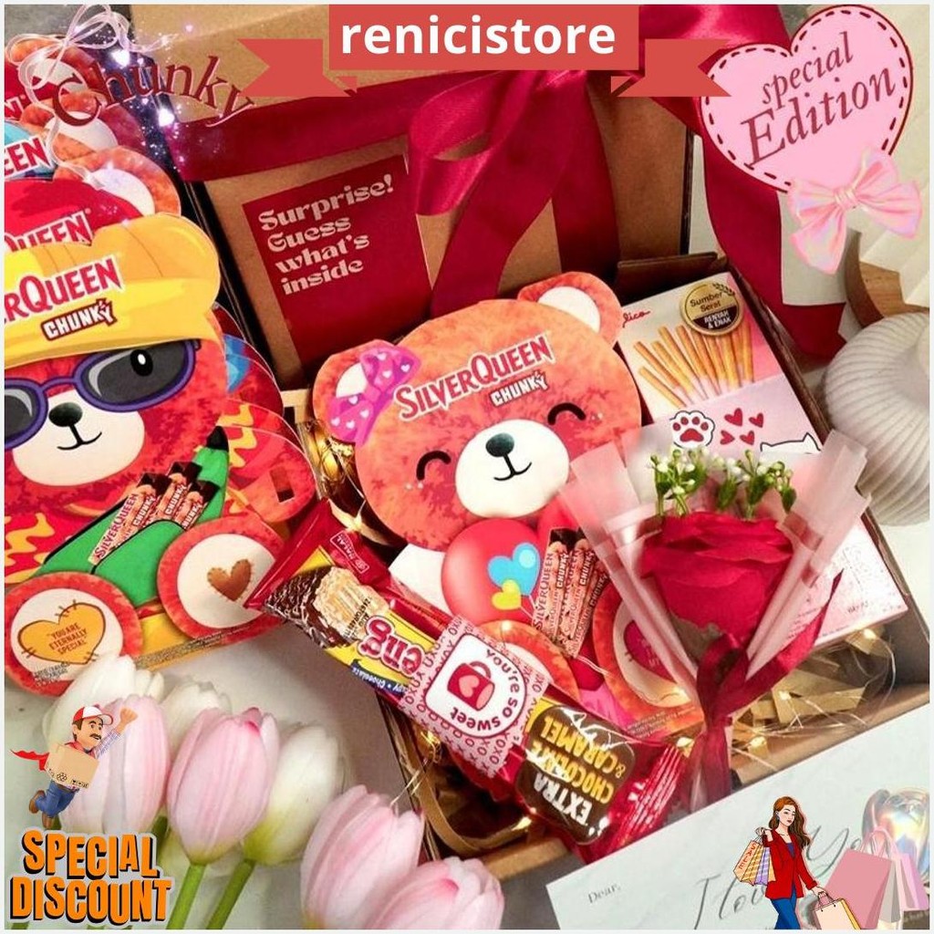 

Hampers Snack Box Cokelat Kado Ulang Tahun Valentine Hadiah Pacar Gift Box Buket Murah Hadiah Wisuda Sempro Anniversary Hari Guru Cewek Cowok Chunky Bear Coklat Beruang Silverqueen Chunky Bar Original Produk