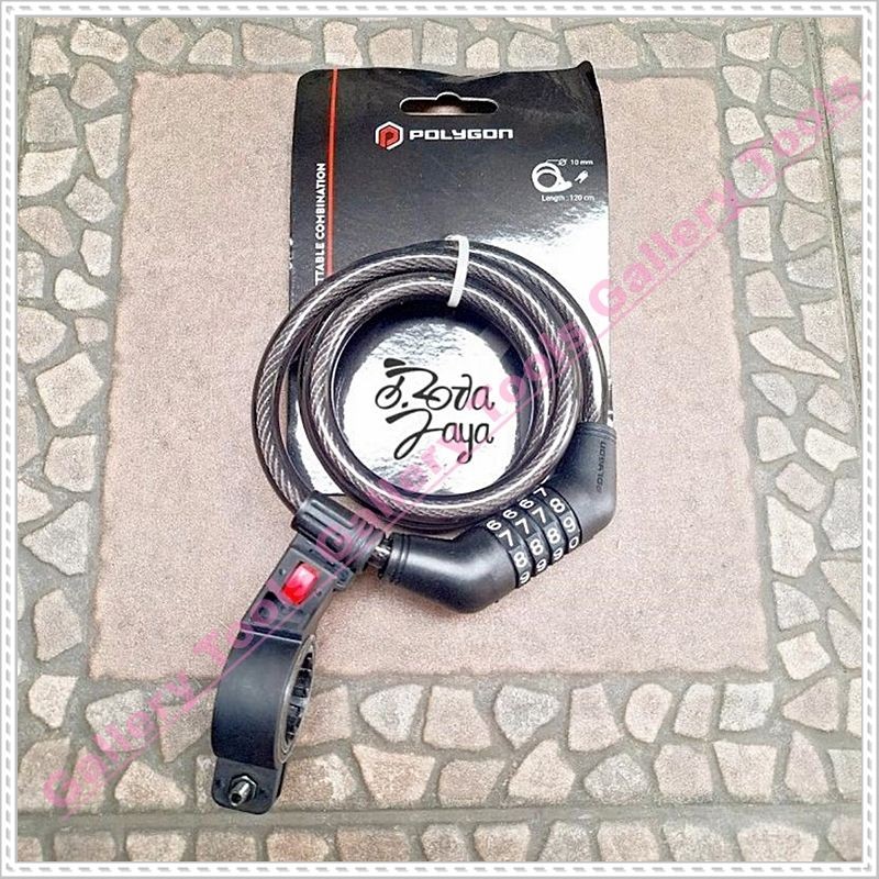 KUNCI SEPEDA SPIRAL LILIT POLYGON 4 NOMOR HITAM Sepeda Aksesoris Sparepart