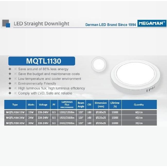 Sale Megaman Lampu Downlight Outbow Mqtl1130 24W 6500K / 4000Kk