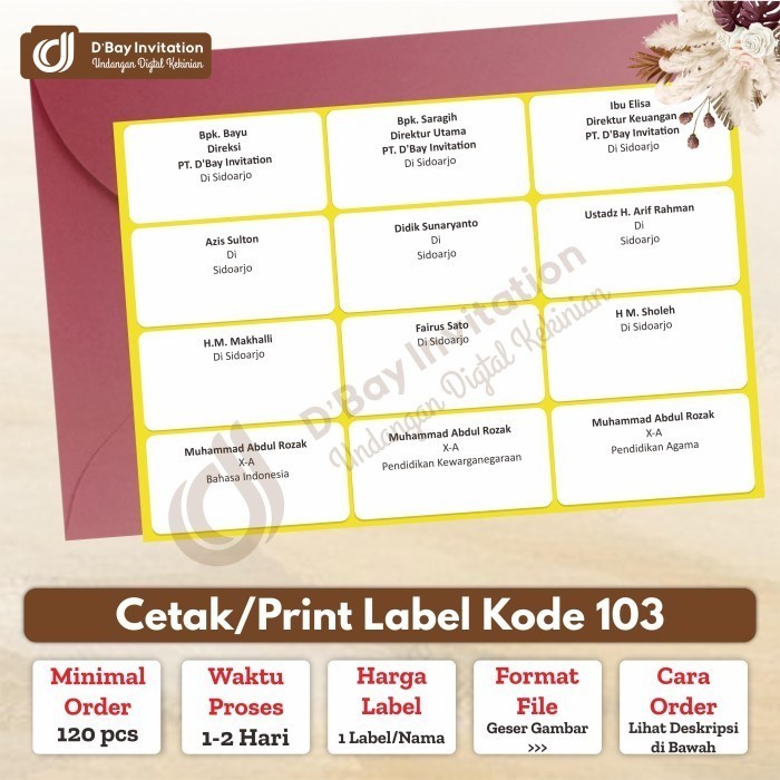 Cetak Stiker Label Nama Undangan Buku Sekolah Kode 103