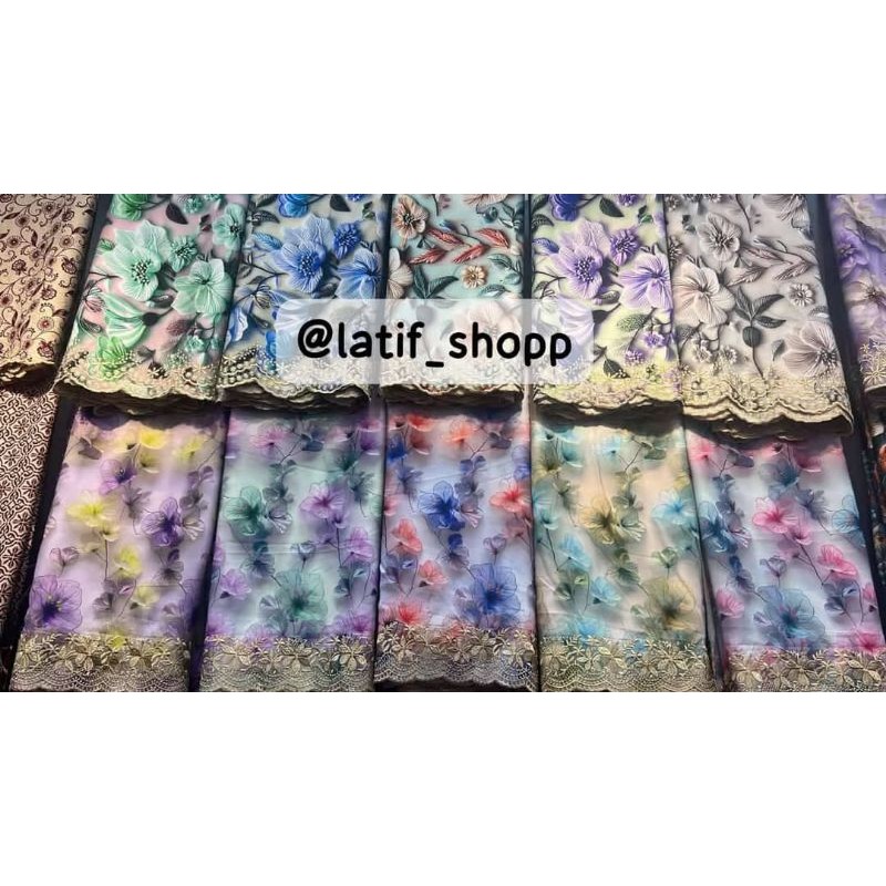 KAIN PASANG UNTUK SET KURUNG WANITA BERSULAM IMPORT MALAYSIA MOTIF BUNGA KERTAS