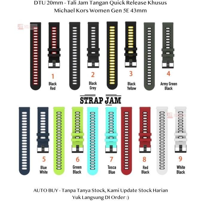 TERMURAH - DTU 20mm Strap Michael Kors Women Gen 5E 43mm - Tali Jam Tangan Silikon Sporty Two Tone