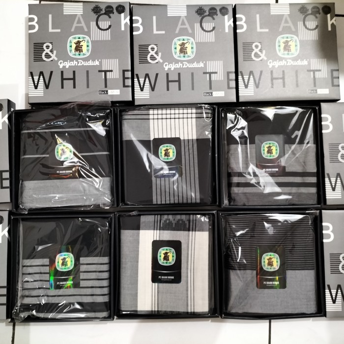 Terlaris Sarung Cap Gajah Duduk Black & White (Hitam putih) ORI SALE