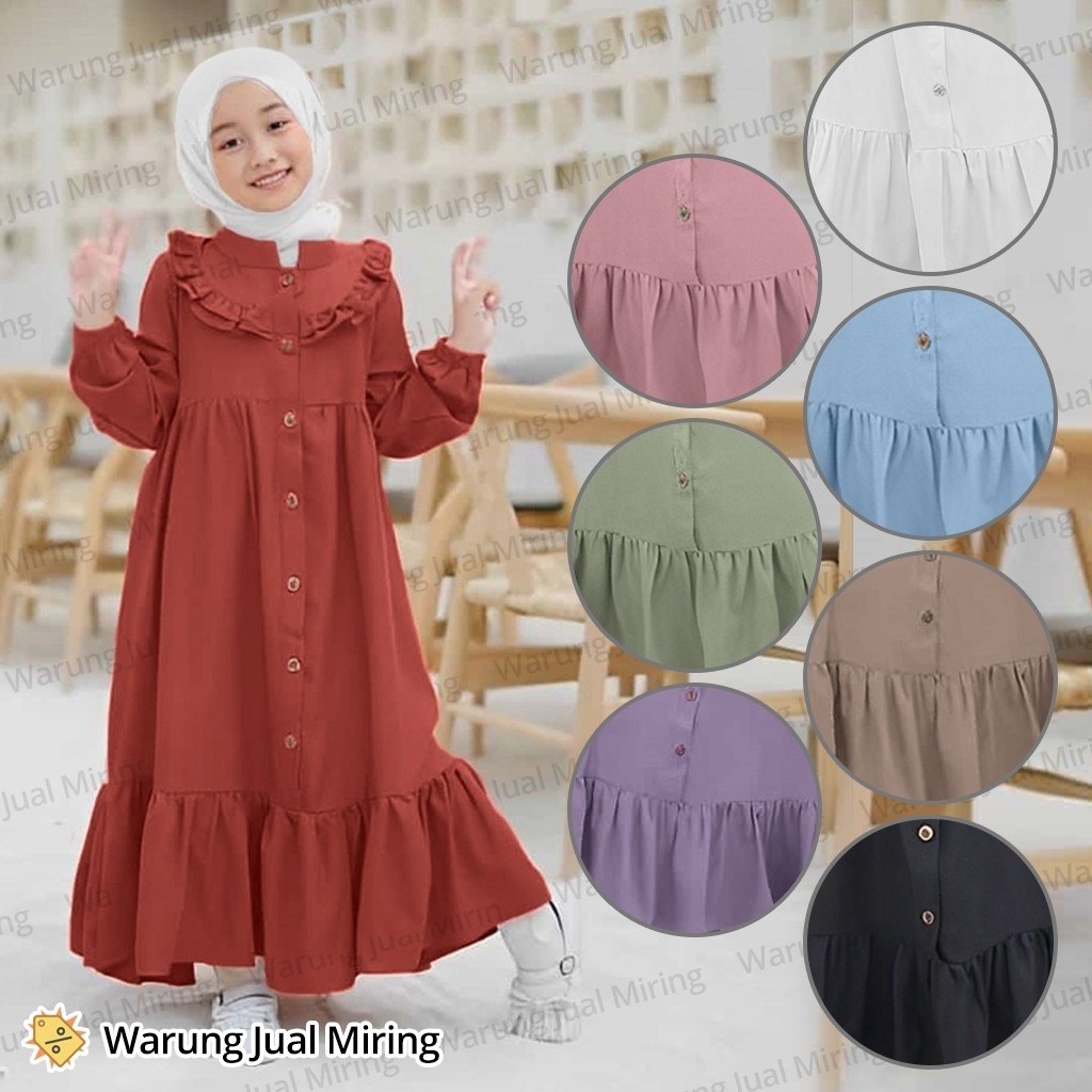 GAMIS ANAK PEREMPUAN - Baju Gamis Anak Perempuan Crinkle Muslim Korean Style Putih Hitam Teracotta P