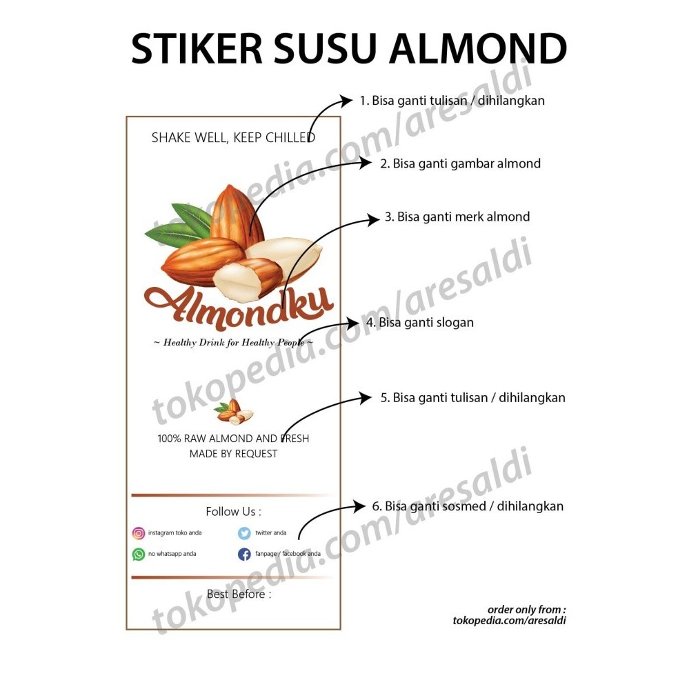 

Sticker Almond Milk / Label susu almon siap minum