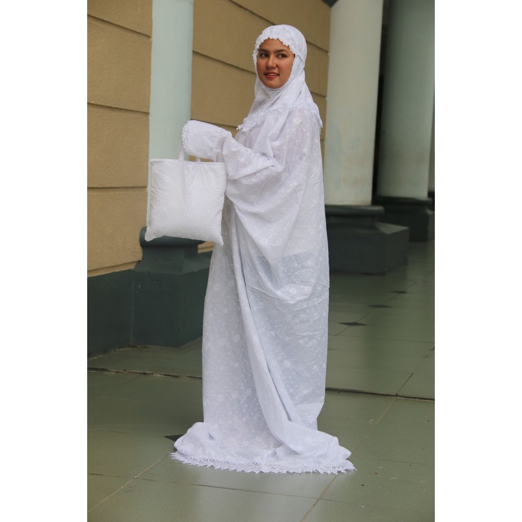 Mukena Terusan Lajur Katun Jepang Putih Polos Prada Bordir Besar Jumbo #Gratisongkir #Sale #Discount