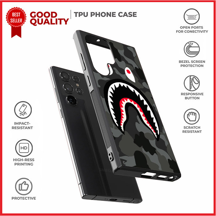 Case Casing Samsung S25 S24 S23 S22 S21 S20 Ultra Plus FE Bape Shark hoodie camo W5258 Custom NB2